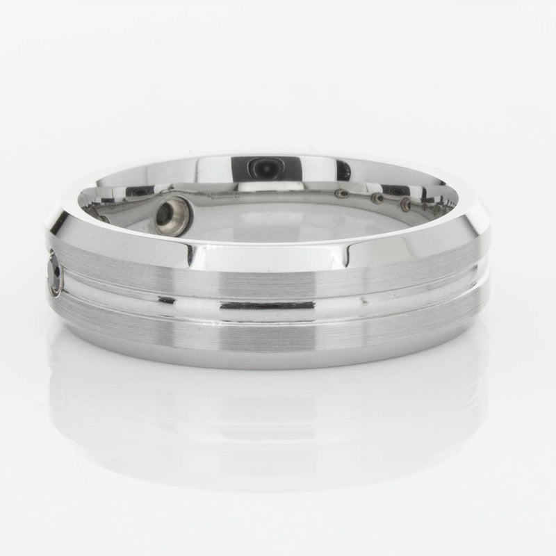 Cobalt Satin-Finish Beveled Edge Black Diamond Set 7.5mm Ring-Ring-Walker & Hall