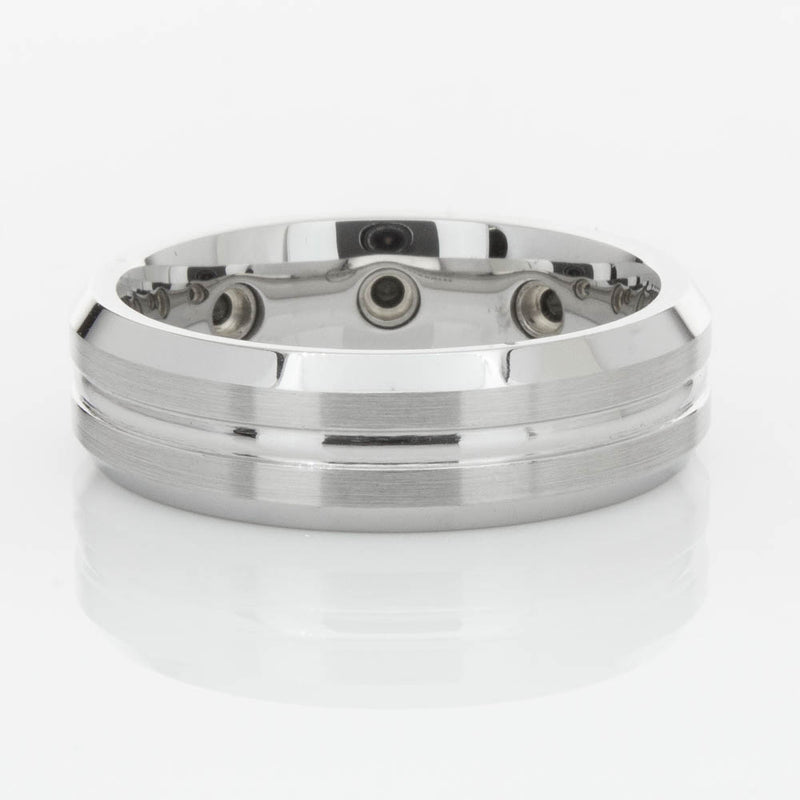 Cobalt Satin-Finish Beveled Edge Black Diamond Set 7.5mm Ring-Ring-Walker & Hall