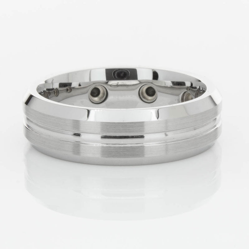 Cobalt Satin-Finish Beveled Edge Black Diamond Set 7.5mm Ring-Ring-Walker & Hall