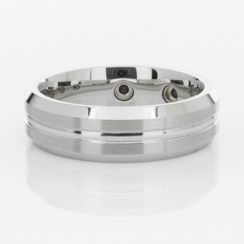 Cobalt Satin-Finish Beveled Edge Black Diamond Set 7.5mm Ring-Ring-Walker & Hall