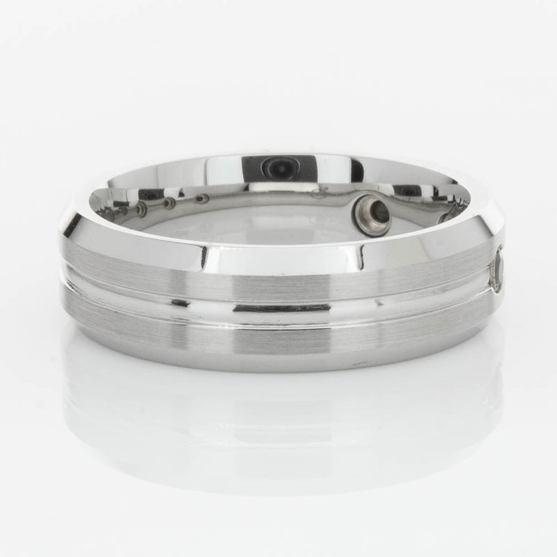 Cobalt Satin-Finish Beveled Edge Black Diamond Set 7.5mm Ring-Ring-Walker & Hall