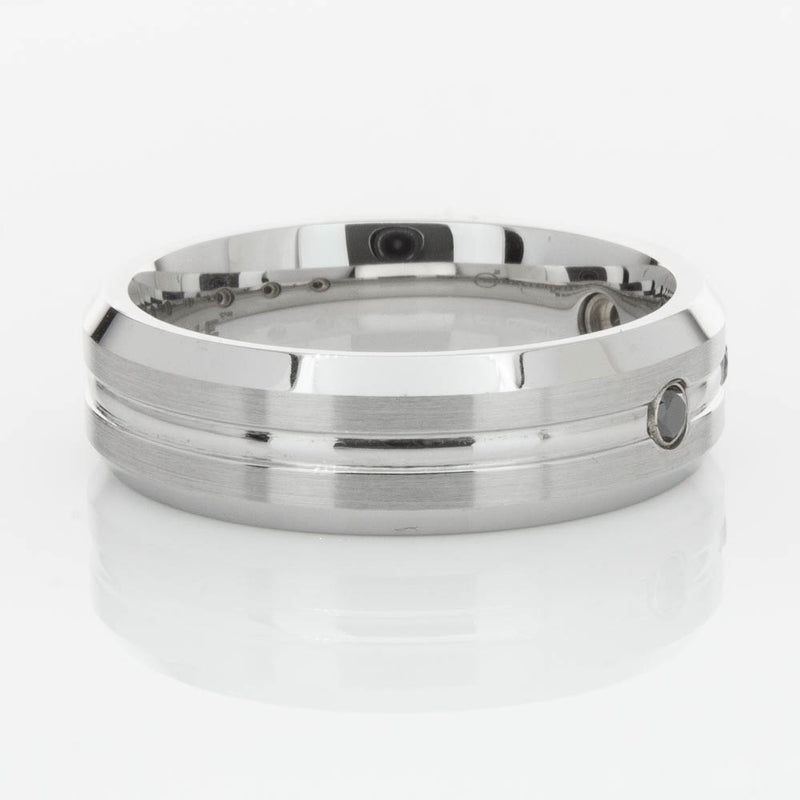 Cobalt Satin-Finish Beveled Edge Black Diamond Set 7.5mm Ring-Ring-Walker & Hall