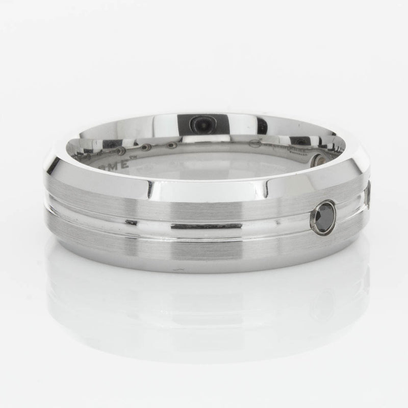 Cobalt Satin-Finish Beveled Edge Black Diamond Set 7.5mm Ring-Ring-Walker & Hall