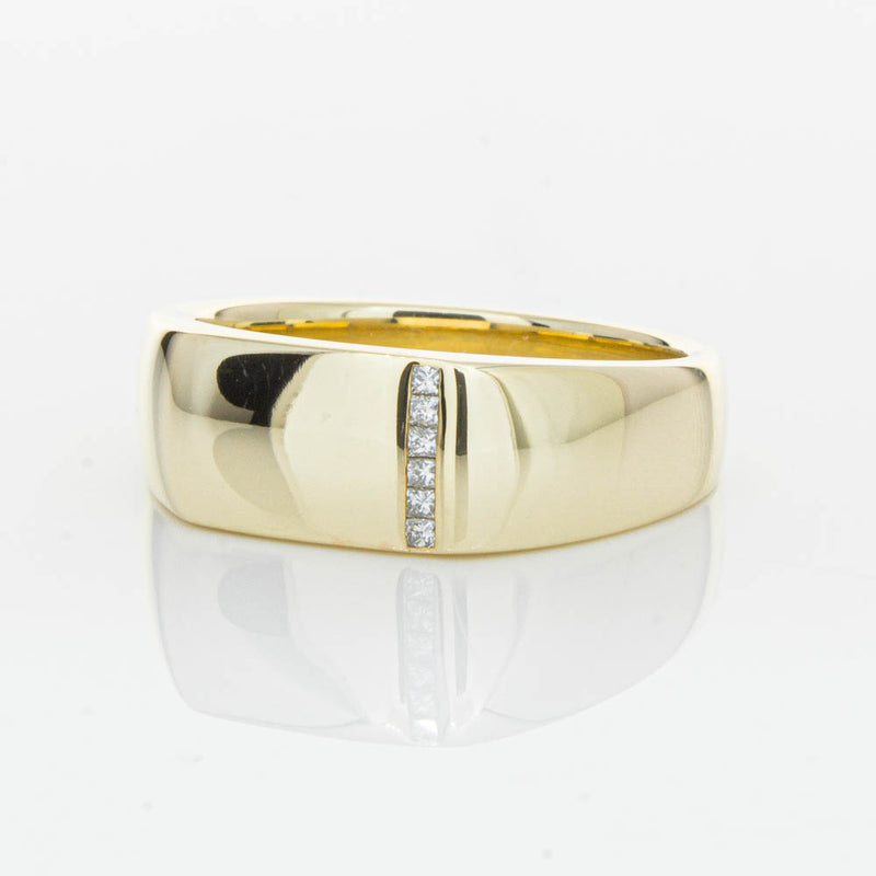 9ct Yellow Gold .06ct Diamond Mens Signet Ring-Ring-Walker & Hall