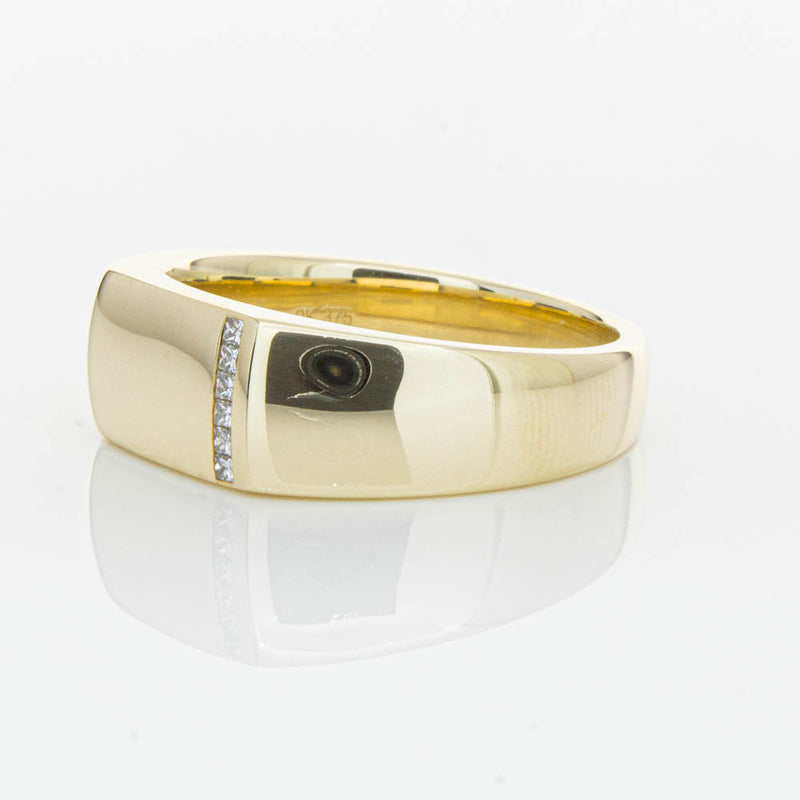 9ct Yellow Gold .06ct Diamond Mens Signet Ring-Ring-Walker & Hall