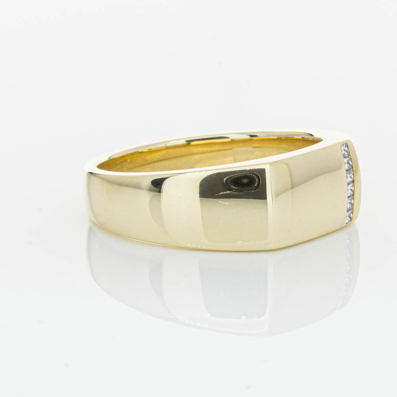 9ct Yellow Gold .06ct Diamond Mens Signet Ring-Ring-Walker & Hall