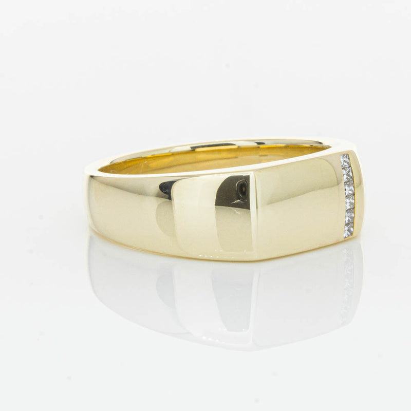 9ct Yellow Gold .06ct Diamond Mens Signet Ring-Ring-Walker & Hall