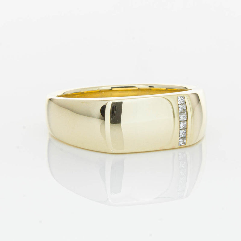 9ct Yellow Gold .06ct Diamond Mens Signet Ring-Ring-Walker & Hall