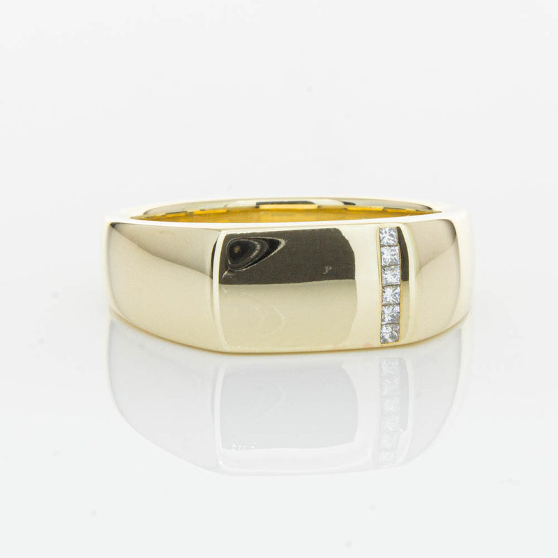 9ct Yellow Gold .06ct Diamond Mens Signet Ring-Ring-Walker & Hall