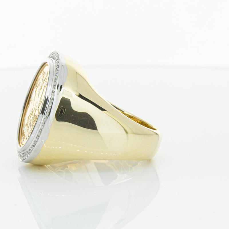 14ct Yellow Gold Half Sovereign & Diamond Halo Ring-Ring-Walker & Hall