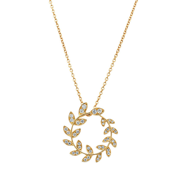 18ct Yellow Gold .30ct Diamond Laurel Pendant - Necklace - Walker & Hall