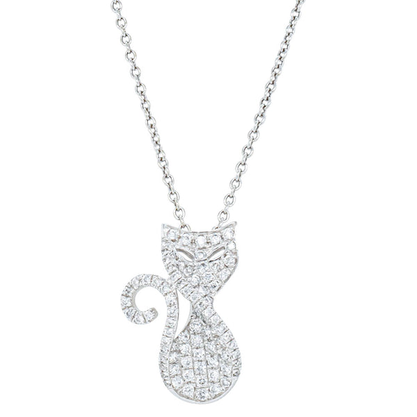 18ct White Gold .40ct Diamond Cat Pendant - Necklace - Walker & Hall