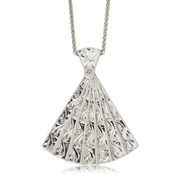 18ct White Gold Diamond Fan Necklace - Walker & Hall