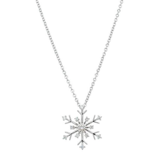 9ct White Gold .11ct Diamond Snowflake Necklace - Necklace - Walker & Hall