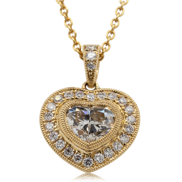18ct Yellow Gold 1.00ct Diamond Heart Necklace - Walker & Hall