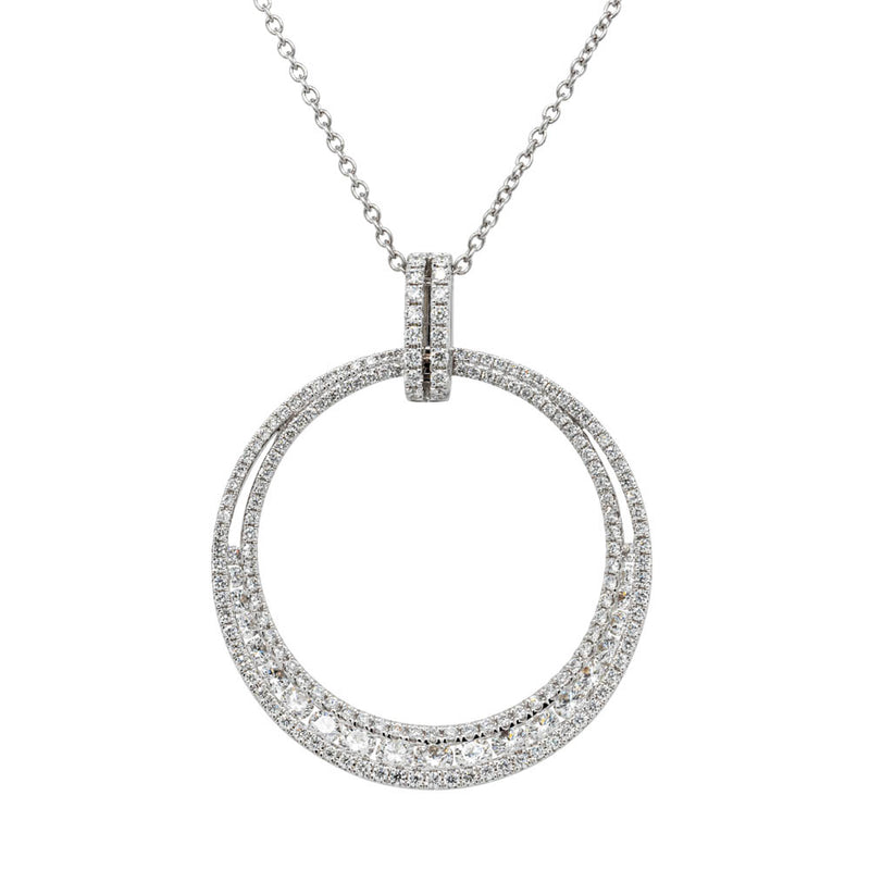 18ct White Gold Diamond Circle Pendant-Necklace-Walker & Hall