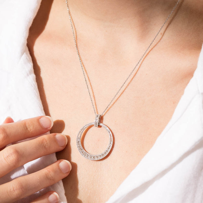 18ct White Gold Diamond Circle Pendant-Necklace-Walker & Hall