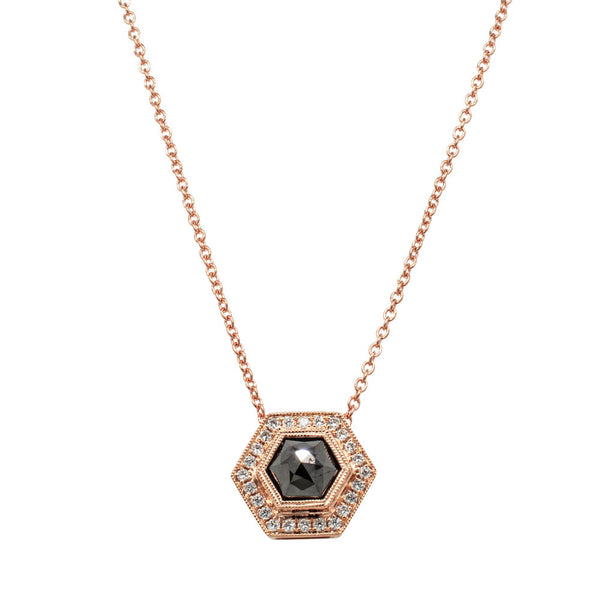 18ct Rose Gold .90ct Black Diamond Halo Pendant - Necklace - Walker & Hall