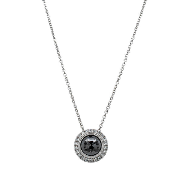 18ct White Gold 1.06ct Black Diamond Halo Pendant - Necklace - Walker & Hall