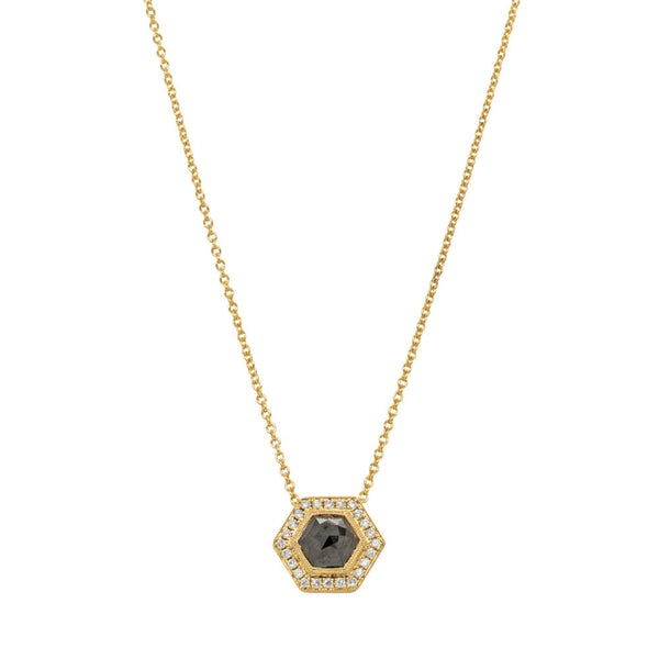 18ct Yellow Gold 1.27ct Black Diamond Halo Pendant - Necklace - Walker & Hall
