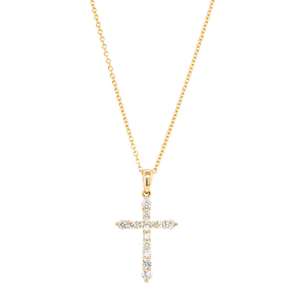 18ct Yellow Gold Diamond Cross Pendant - Necklace - Walker & Hall