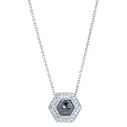 18ct White Gold Black Diamond Halo Pendant - Necklace - Walker & Hall