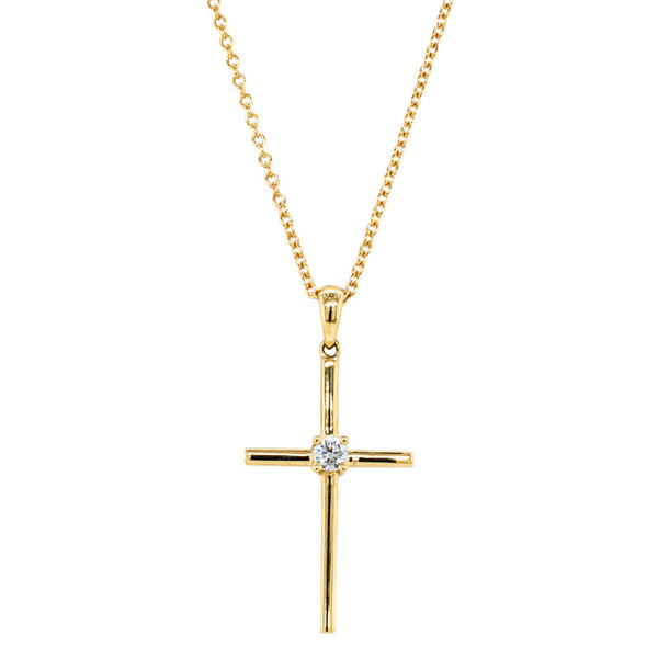 18ct Yellow Gold .10ct Diamond Cross Pendant - Necklace - Walker & Hall