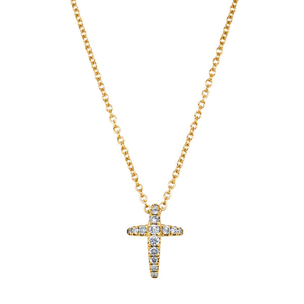 18ct Yellow Gold .14ct Diamond Cross Pendant - Necklace - Walker & Hall