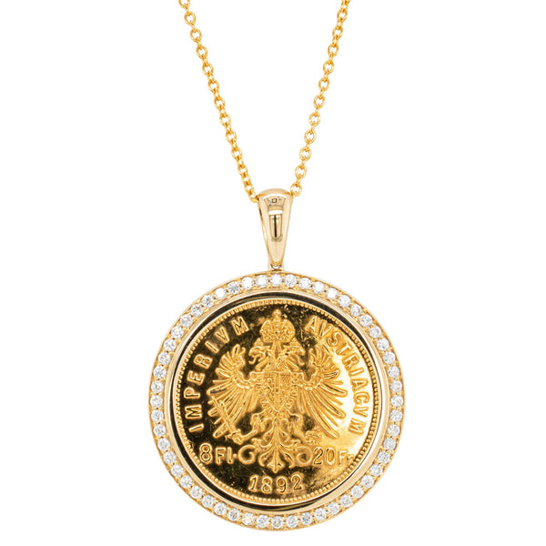 14ct Yellow Gold .43ct Diamond Austrian Coin Pendant - Necklace - Walker & Hall