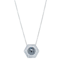 18ct White Gold 1.74ct Black Diamond Halo Pendant - Necklace - Walker & Hall