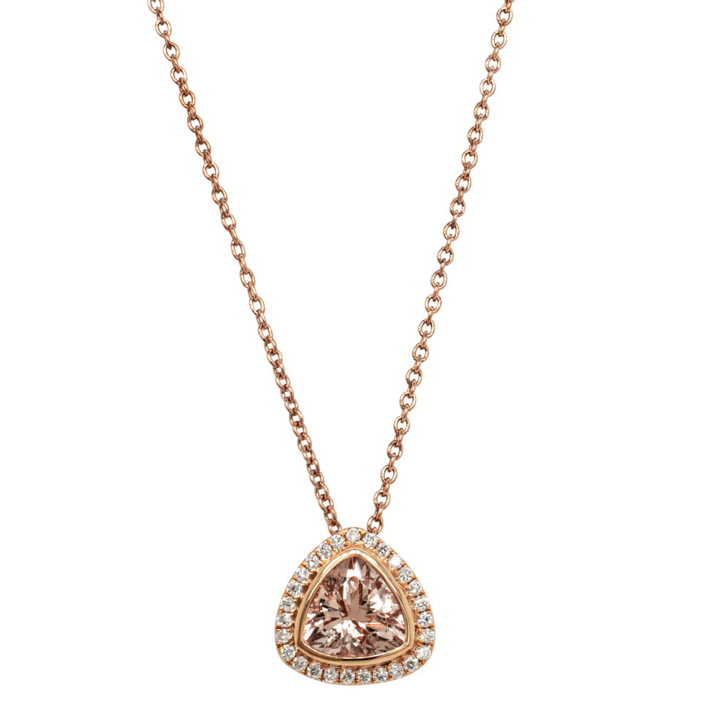 9ct Rose Gold Morganite 0.06ct Diamond Pendant | Ernest Jones