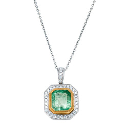 18ct White Gold 2.98ct Emerald & Diamond Halo Pendant - Necklace - Walker & Hall
