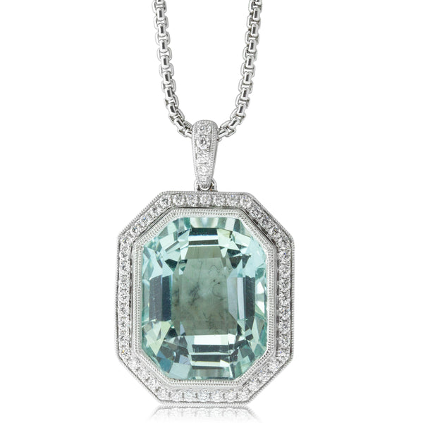 18ct White Gold 16.9ct Aquamarine & Diamond Necklace - Walker & Hall