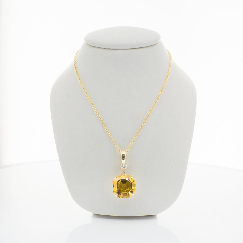 18ct Yellow Gold Citrine & Diamond Octavia Pendant-Necklace-Walker & Hall