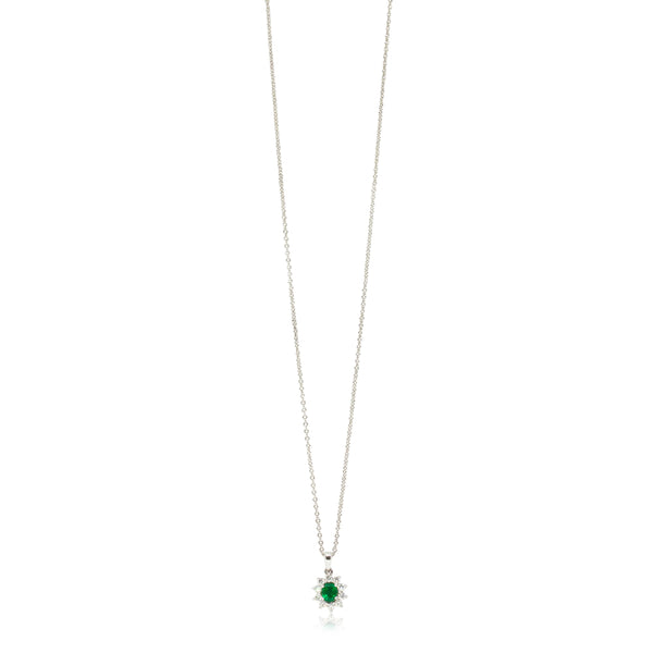 18ct White Gold .32ct Emerald & Diamond Necklace - Walker & Hall