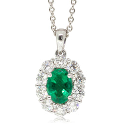 18ct White Gold .87ct Emerald & Diamond Necklace - Walker & Hall