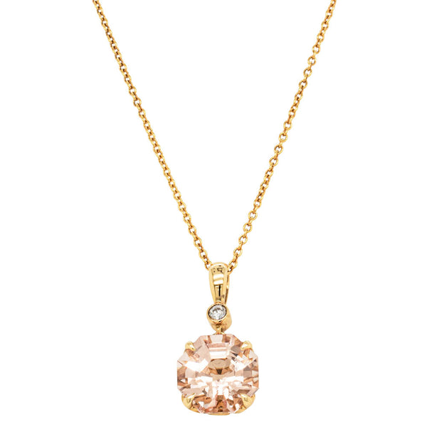 18ct Yellow Gold Morganite & Diamond Octavia Pendant - Necklace - Walker & Hall