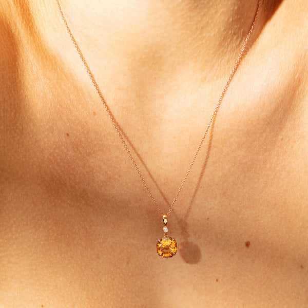 18ct Rose Gold Citrine & Diamond Octavia Pendant - Necklace - Walker & Hall