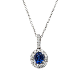 18ct White Gold .80ct Sapphire & Diamond Pendant - Necklace - Walker & Hall