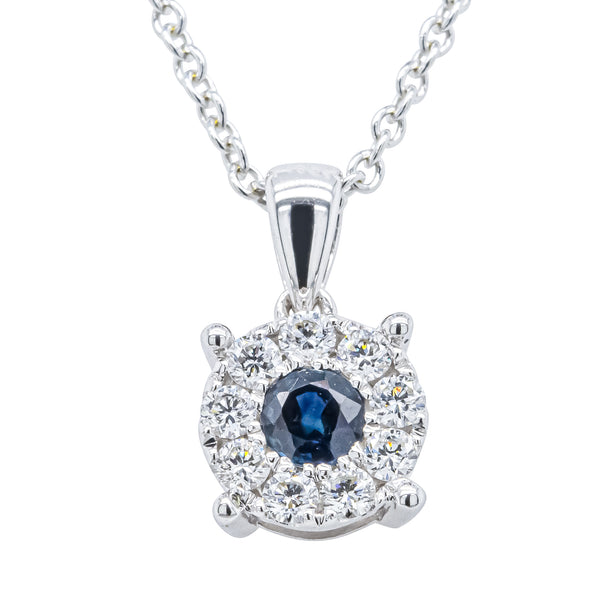 9ct White Gold Sapphire & Diamond Galaxy Pendant - Necklace - Walker & Hall