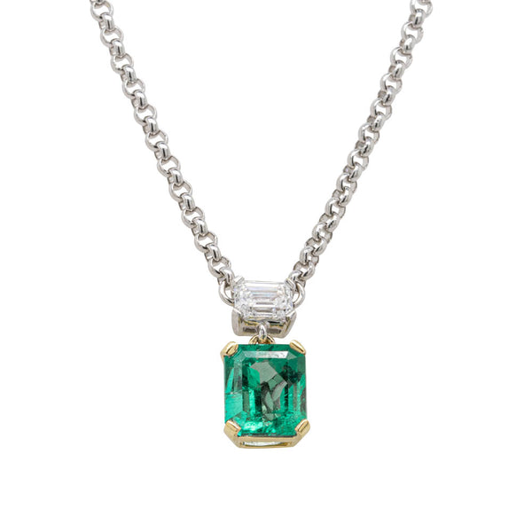 18ct White Gold 1.01ct Emerald & Diamond Pendant - Walker & Hall