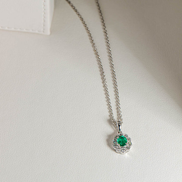 18ct White Gold .30ct Emerald & Diamond Pendant - Walker & Hall