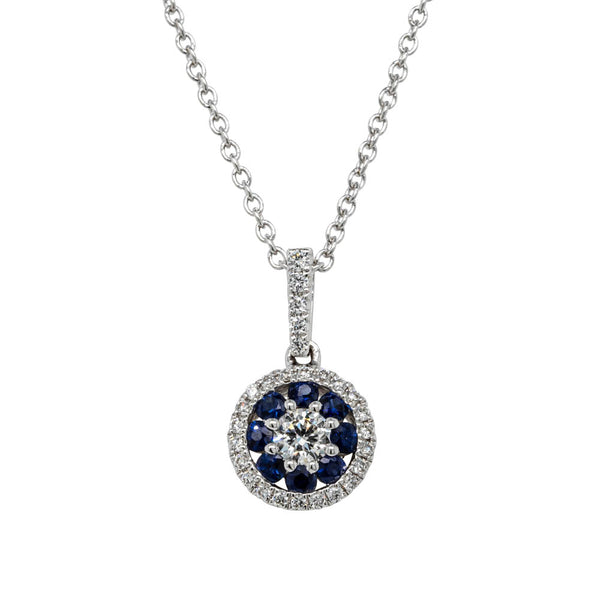 18ct White Gold Diamond & Sapphire Pendant - Walker & Hall