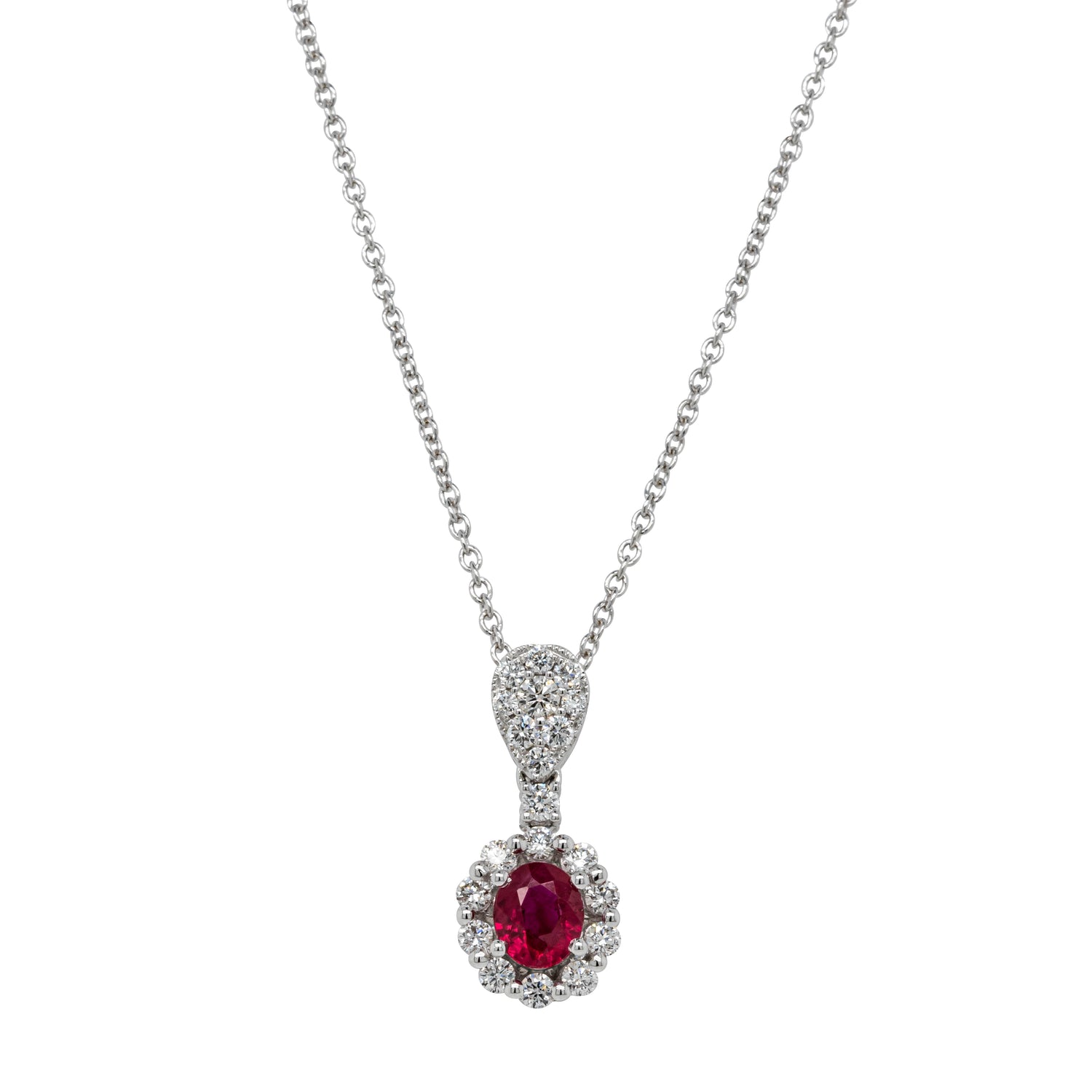 18ct White Gold Ruby & Diamond Pendant Walker & Hall