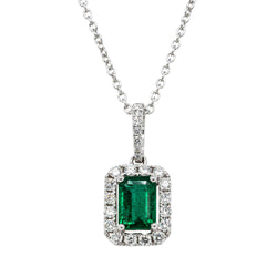 18ct White Gold .68ct Emerald & Diamond Pendant - Walker & Hall