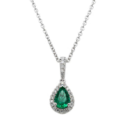 18ct White Gold .50ct Emerald & Diamond Pendant - Walker & Hall