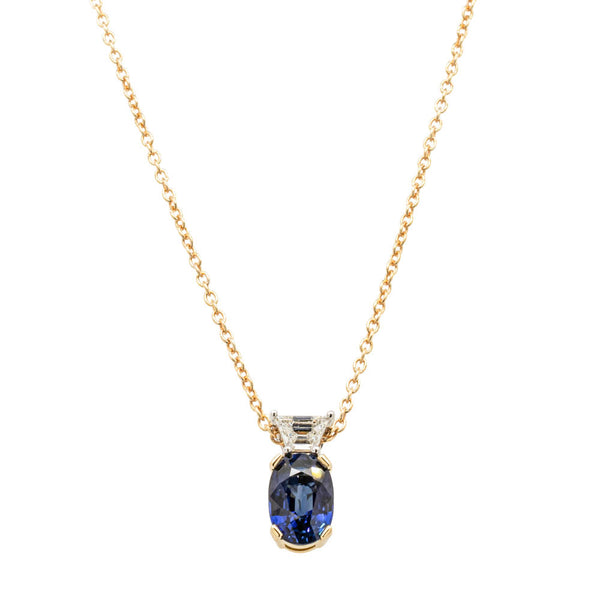 18ct Yellow Gold 1.31ct Sapphire & Diamond Pendant - Necklace - Walker & Hall