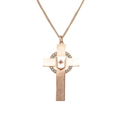 Vintage 9ct Yellow Gold Red Glass & Seed Pearl Cross Necklace - Necklace - Walker & Hall