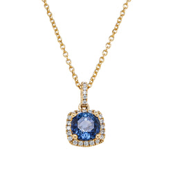 18ct Yellow Gold 1.38ct Sapphire & Diamond Peony Pendant - Necklace - Walker & Hall