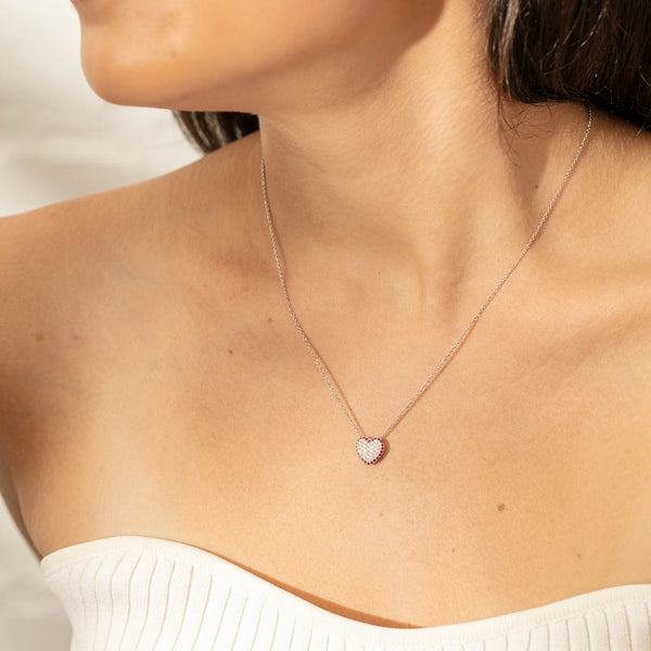 18ct White Gold Ruby & Diamond Corazon Pendant - Necklace - Walker & Hall